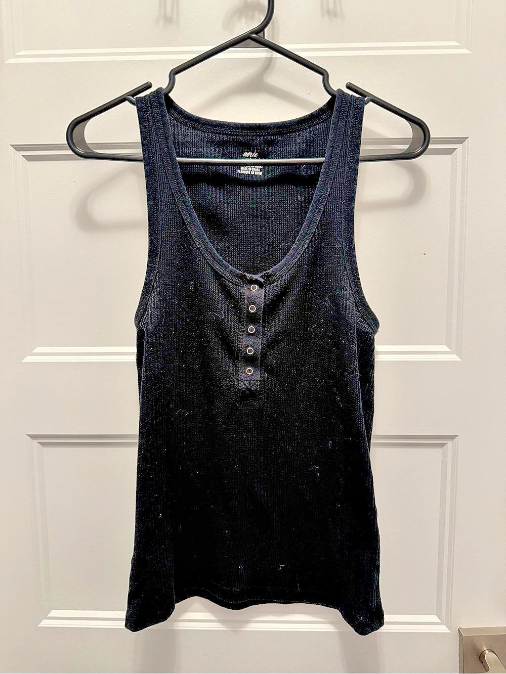 Aerie Black Ribbed Henley Tank Top Size L